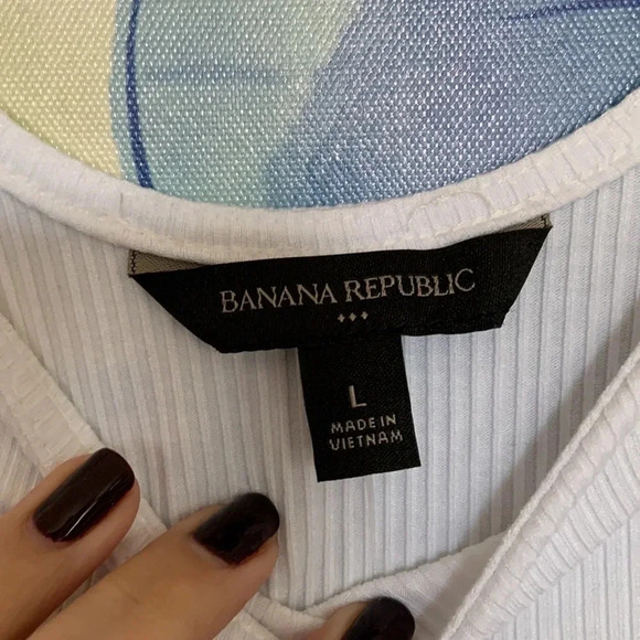 Banana Republic Factory 3/4 Sleeve Ribbed U-Neck White Bodysuit - NWT - Size L - Picture 3 of 7